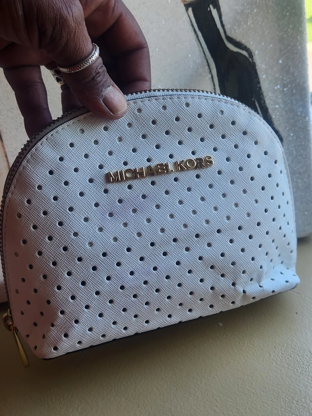 Michael Kors White Perforated Cosmetic Pouch GUC